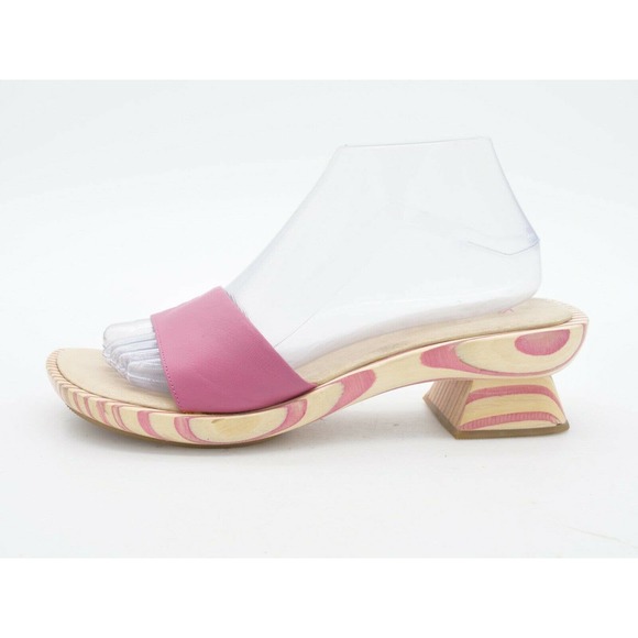 Vis A Vie Womens 9 Sandals Pink Leather Wood Slide Open Toe Slip On Summer Shoe - Picture 2 of 12